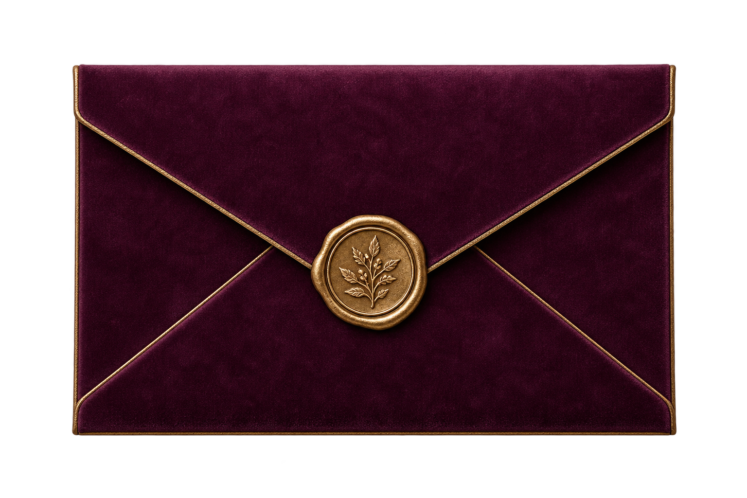 A sealed plum invitation envelope